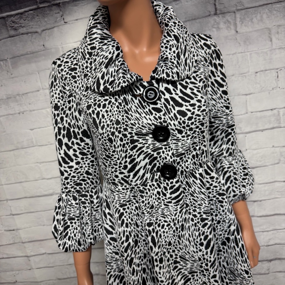 Ali Miles Jacket Womens Small Black White Animal Print Swing Bell Sleeves Fairy - Picture 2 of 15